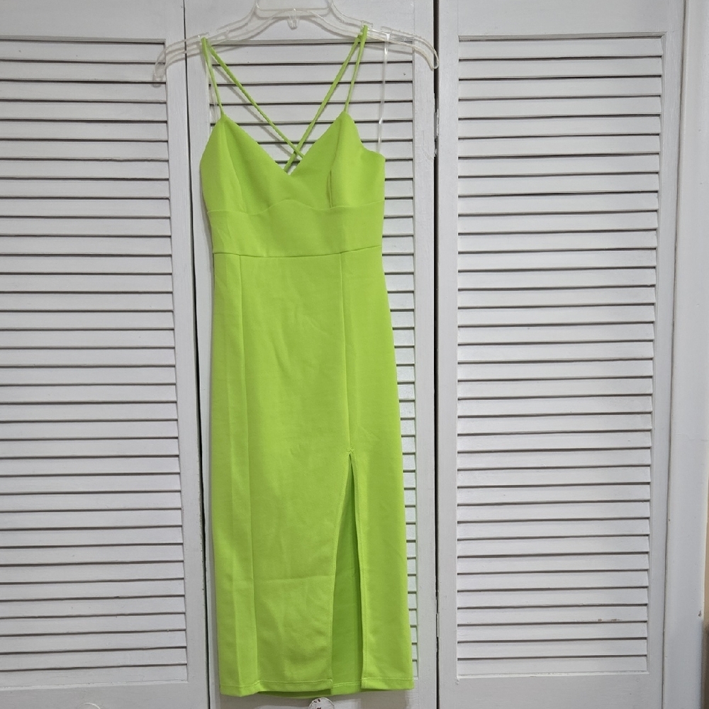 Fashion Nova Lime Green Strappy Midi Dress